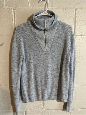 Cozy Light Blue Half-Zip Turtleneck Sweater